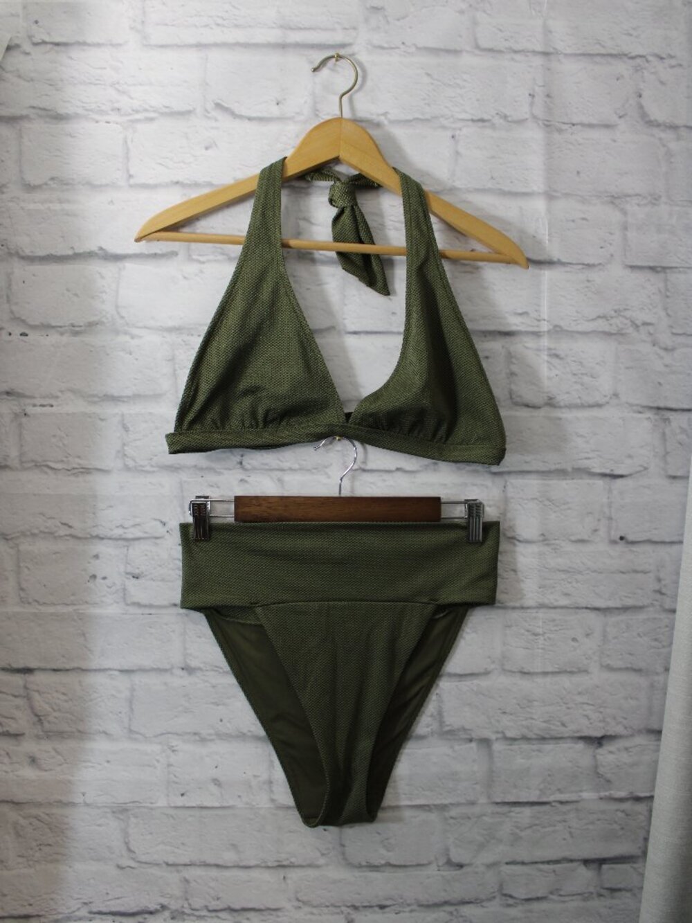 Aerie Extra Large Olive Green Halter Bikini Swimsuit Set Summer Beach Travel